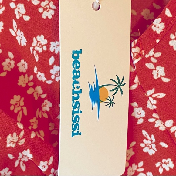 Flirty Beachsissi Red Mini Dress with white flowers Size L  (NWT) - Picture 3 of 6